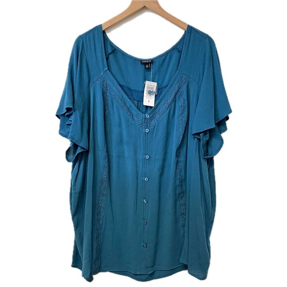 New Torrid Blue Gauze Button Front Flutter Sleeve Blouse - Size 5X - Picture 1 of 6